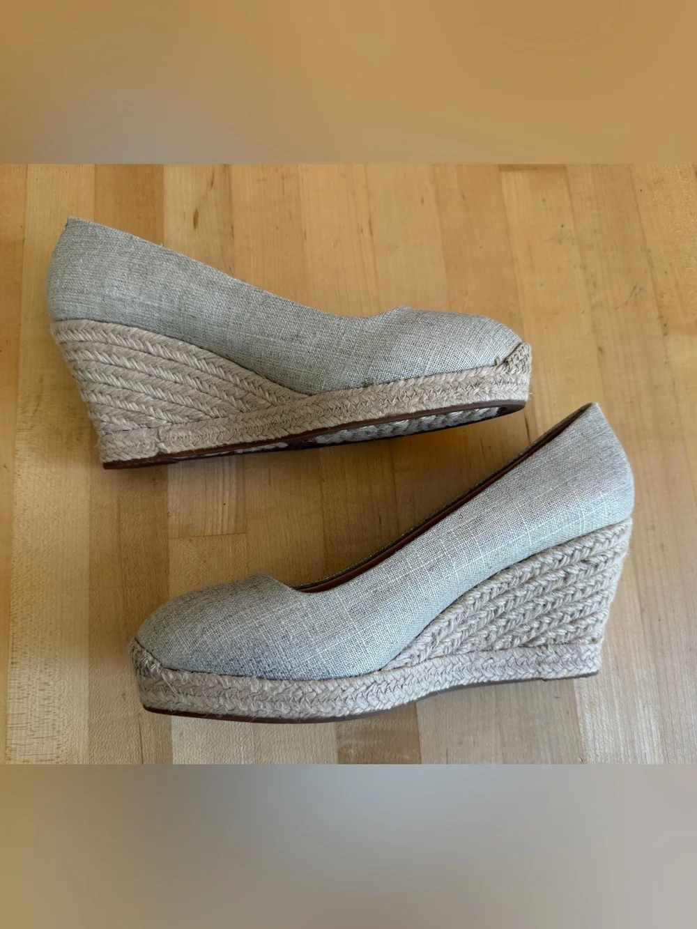 NEW* J. Crew Seville Espadrilles Wedges Shoes Beige Linen Gold Metallic 8.5